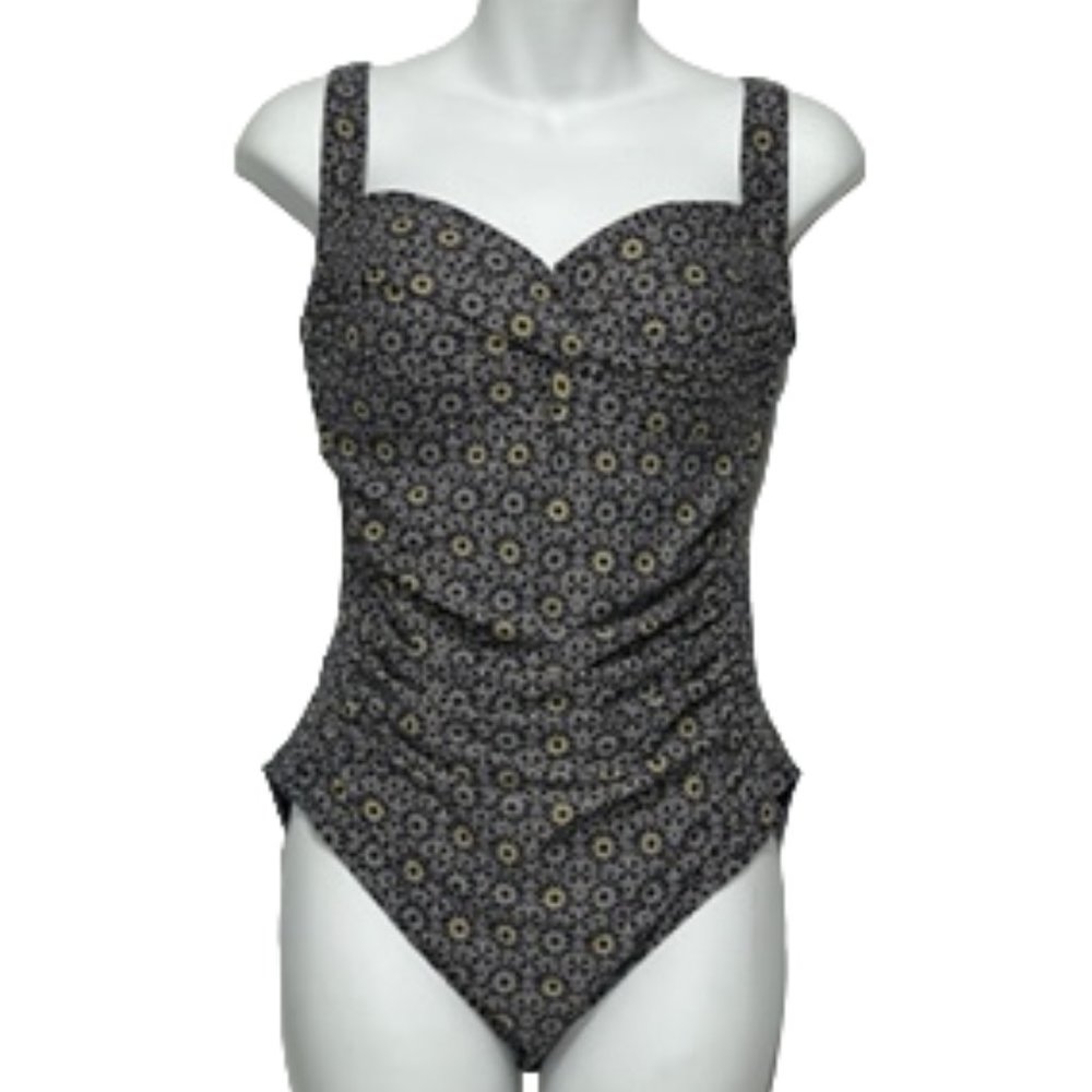 BOND-EYE AUSTRALIA TIP TUCK Navy & Yellow Sweetheart Twist Maillot Swimsuit NWT